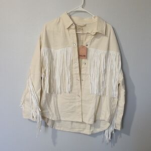 Chic Cream Button Up Fringe Shirt